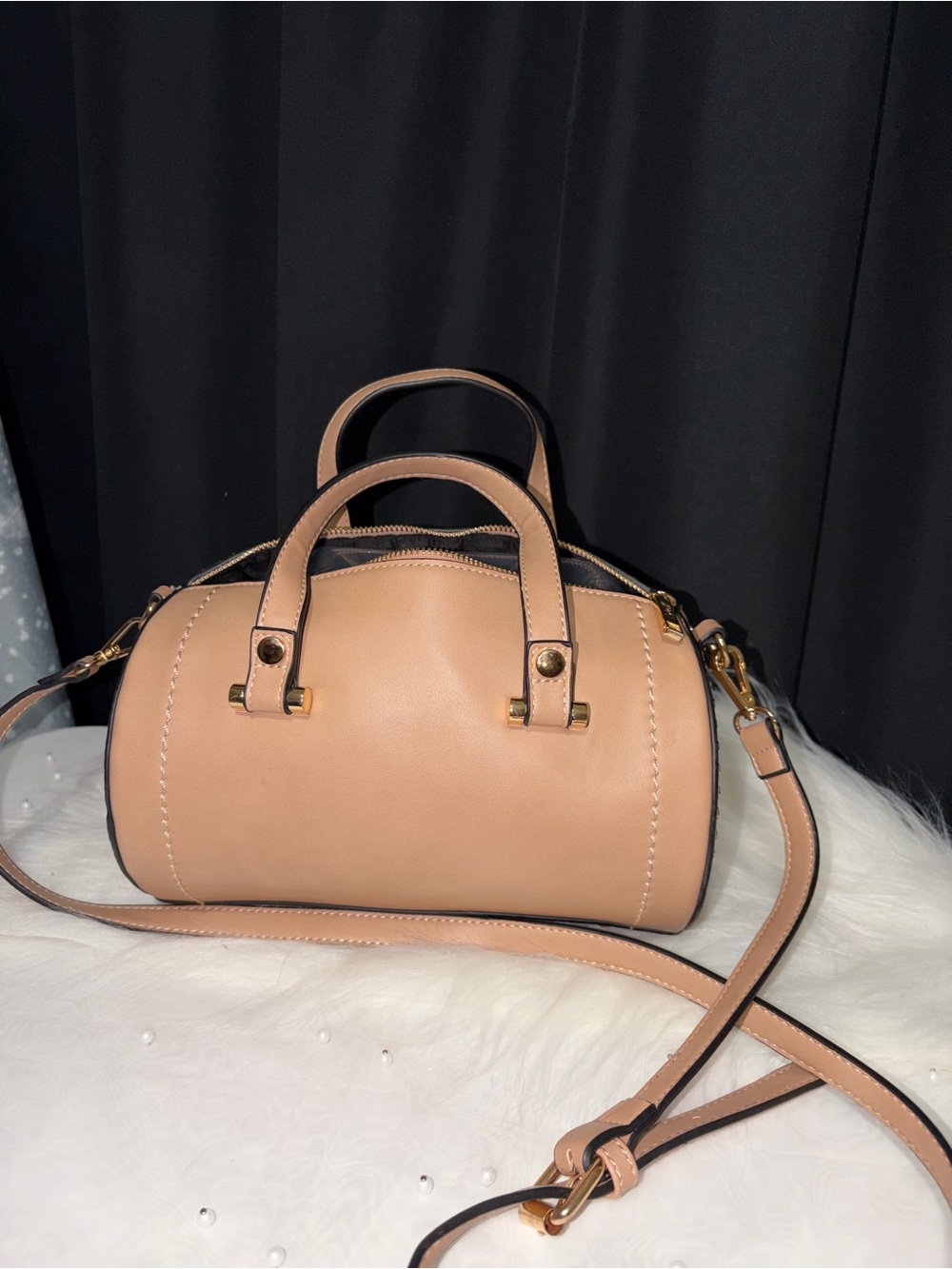 Structured Pebble Leather Satchel in Blush